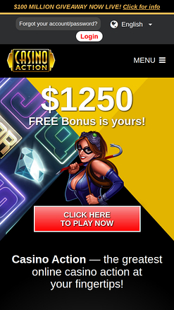 Page d’accueil mobile de Casino Action