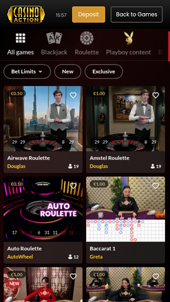 Croupier en direct mobile de Casino Action