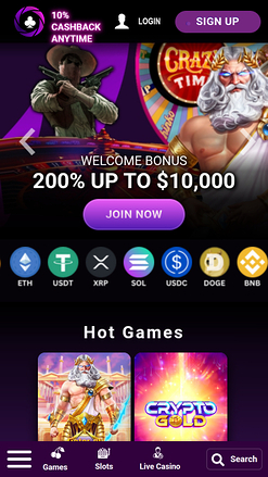 Pagina iniziale mobile di Casino Bit