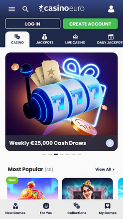 Página de inicio móvil de Casino Euro