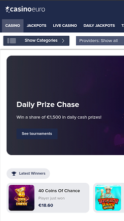 Página de inicio móvil de Casino Euro