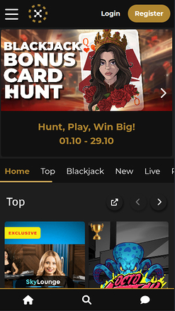 Homepage mobile di Casino Extra