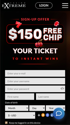 Extreme Casino Mobile Homepage