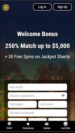 Page d’accueil de Casino Grand Bay sur mobile