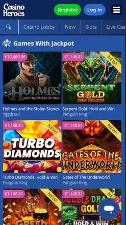 Jackpot mobile de Casino Heroes