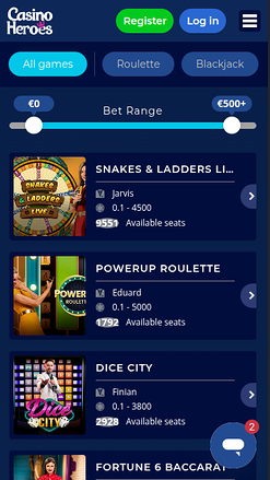 Croupier en direct mobile de Casino Heroes