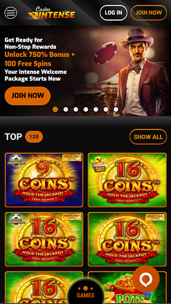 Casino Intense Mobile Page d'accueil