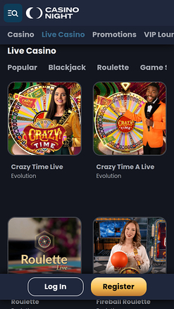 Crupier en vivo móvil de Casino Night