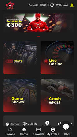 Page d’accueil mobile de Casino Stars