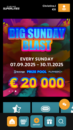 Page d’accueil mobile de Casino Superlines