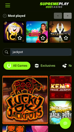 Jackpot mobile de Casino Supreme Play