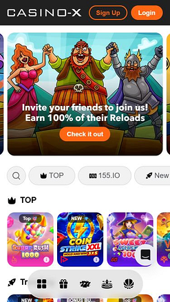 Page d’accueil mobile de Casino X