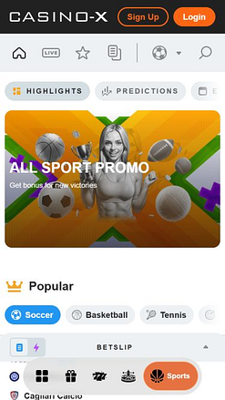 Sports en direct mobiles de Casino X