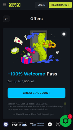 Promotions mobiles de Casino999