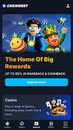 Изображение главной страницы мобильного приложения Casinobet