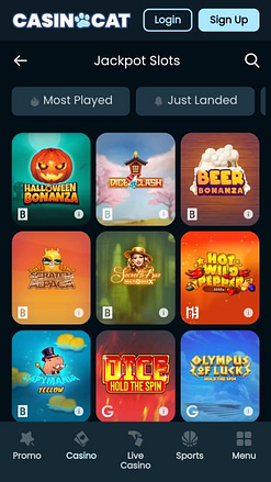 CasinoCat Jackpot-Mobilseite