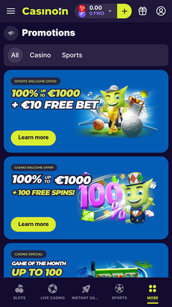 Promotions mobiles de Casinoin