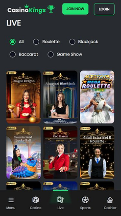 CasinoKings.com Mobile avec croupier en direct