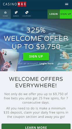 CasinoMax Homepage Mobile