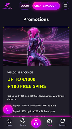 Promozioni di CasinoRex mobile