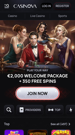 Page d’accueil de Casinova Casino mobile