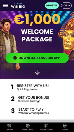 Image de la page d'accueil mobile de CasinoWinBig