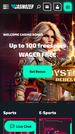 Pagina principale di Casinozer mobile