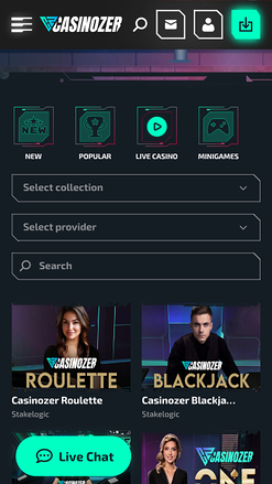 Casinozer live dealer mobile