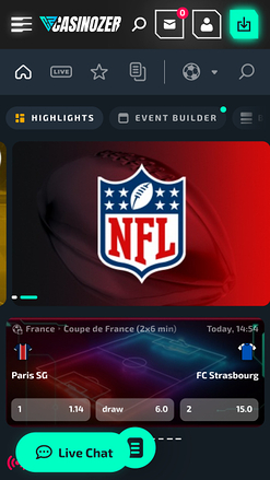 Sport dal vivo di Casinozer mobile