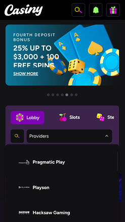 Développeurs de jeux de Casiny Casino mobile