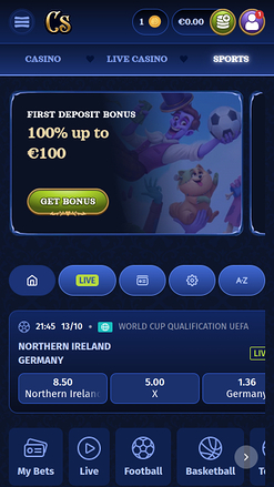 Sports en direct du casino Casombie version mobile