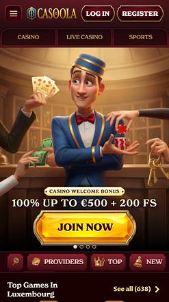 Главная страница мобильного приложения CasoolaCasino