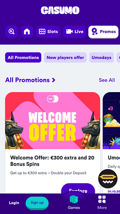 Promotions du Casino Casumo Mobile