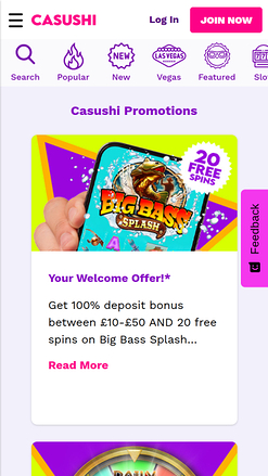 Promociones de Casushi Casino Móvil