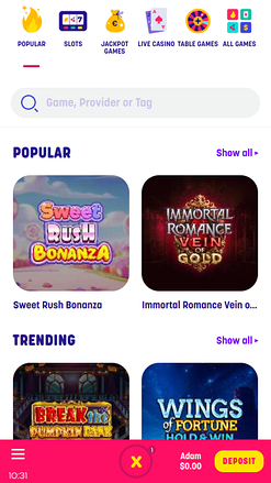 Jeux du Casino Caxino Mobile