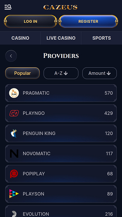 Développeurs de jeux du casino Cazeus Mobile