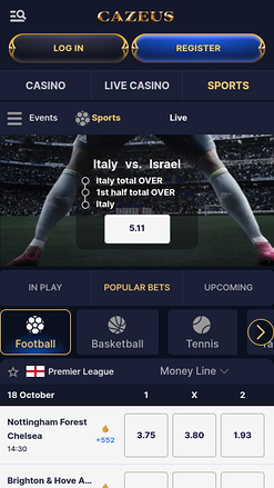 Sports en direct du casino Cazeus Mobile