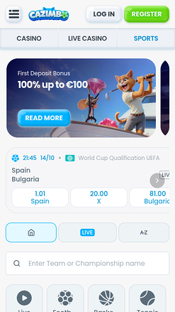 Deportes en vivo de Cazimbo Casino Móvil