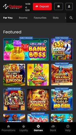 Page d’accueil du casino Challenge Mobile