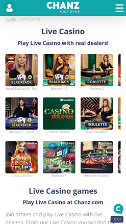 Chanz Casino croupier en direct mobile