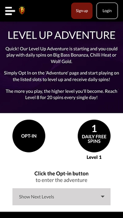 Aventure de Montée de Niveau de Chelsea Palace Casino Mobile