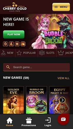 Imagen de la página de inicio móvil del casino Cherry Gold