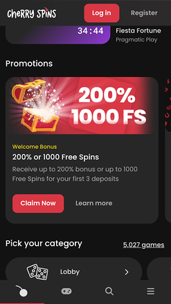 Promociones de Cherry Spins móvil