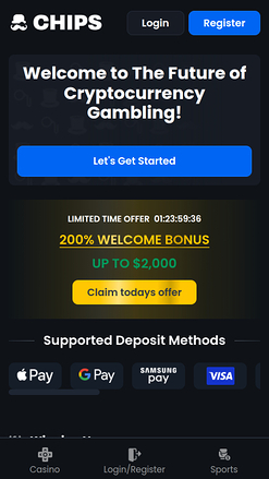 Chips.GG Casino Mobile-Startseite
