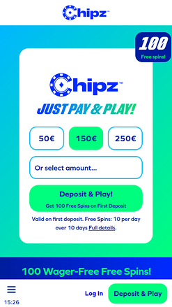 Página principal de Chipz en móvil