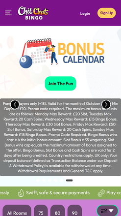Page d’accueil mobile de Chitchat Bingo