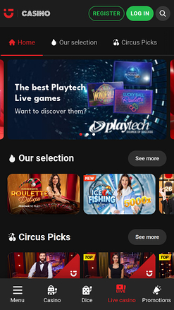 Casino en direct Circus.be Version mobile