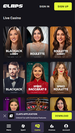 Screenshot dei croupier dal vivo di Claps Casino per dispositivi mobili