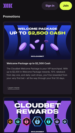 Promotions du Casino Cloudbet Mobile