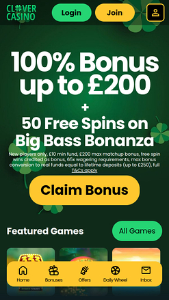 Page d’Accueil du Casino Clover Mobile